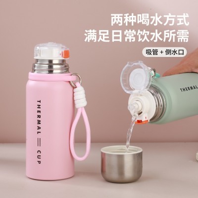 316不锈钢罗马柱保温杯复古大容量提绳弹跳杯全钢盖子弹头吸管杯图2