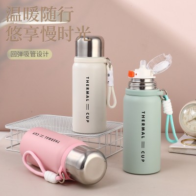 316不锈钢罗马柱保温杯复古大容量提绳弹跳杯全钢盖子弹头吸管杯图3
