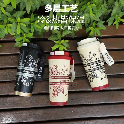 高颜值双饮口铃兰咖啡杯316不锈钢高档简约便携高颜值随行保温杯图2