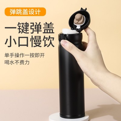 新款创意304不锈钢真空保温杯简约弹跳杯带锁扣便携商务礼品杯子图3