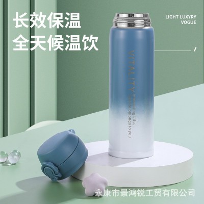 创意304不锈钢真空保温杯高颜值渐变弹跳盖水杯便携车载直身杯图2