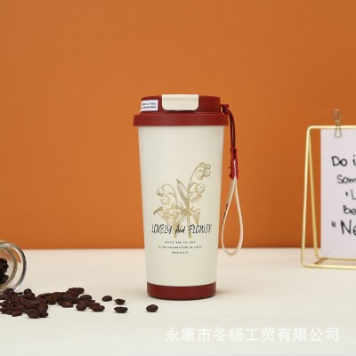 新款铃兰花316不锈钢咖啡杯双层真空保温杯提绳便携商务礼品定 制图4