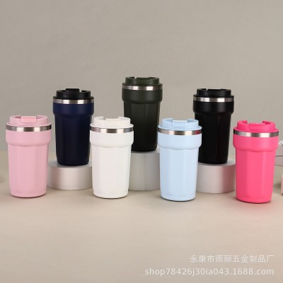 四代新款智能显温咖啡杯304不锈钢保温杯双层真空多色翻盖汽车杯图2
