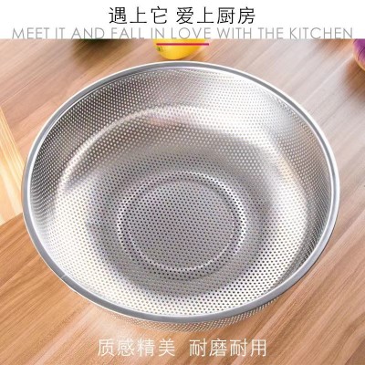 不锈钢沥水篮28.5CM密孔篮洗菜盆漏盆筲箕特价活动地摊十元店货源图3