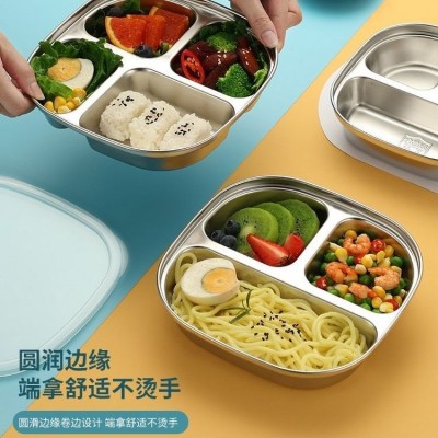 304不锈钢盘分格餐盘儿童幼儿园托盘食堂餐厅方形辅食盘子打餐盘图2