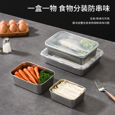 跨境长方形保鲜盒不锈钢水果便当盒冰箱密封收纳盒家用配菜盒味盒图2