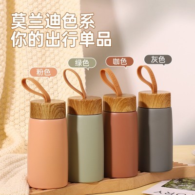 韩版创意木纹304不锈钢保温杯便携小巧迷你学生口袋杯带提绳杯子图4
