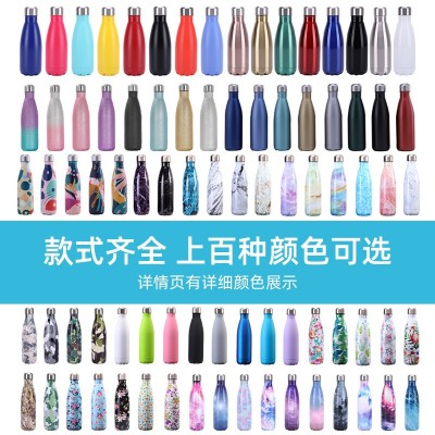 源头厂家 不锈钢可乐瓶 金葱粉喷塑双层运动水壶礼品渐变色保温杯图4