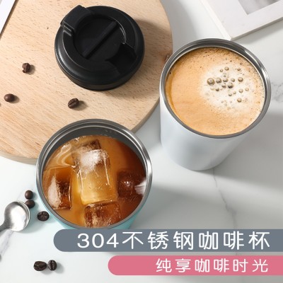 外贸跨境简约咖啡杯304不锈钢真空男女士保温杯美式带刻度网红水图2