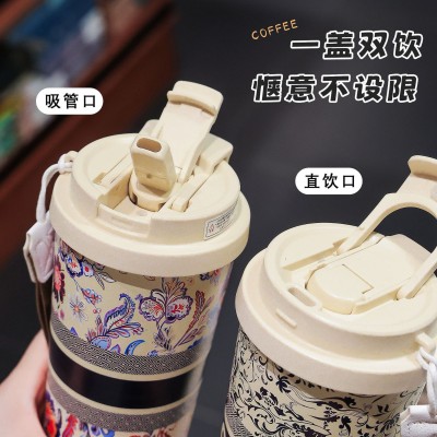 霸王茶姬同款316不锈钢保温杯铃兰花高颜值女咖啡杯车载双饮水杯图3