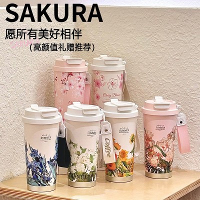 铃兰咖啡杯高颜值女316不锈钢保温杯便携车载大容量水杯礼品杯子图3