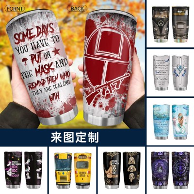 20oz汽车杯不锈钢5DUV打印跨境汽车杯直筒杯来图制作LOGO车载杯图3