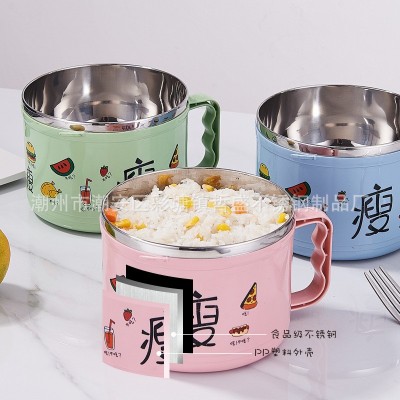 不锈钢快餐杯保温双层饭盒泡面碗学生上班族便当盒卡通快餐杯图2
