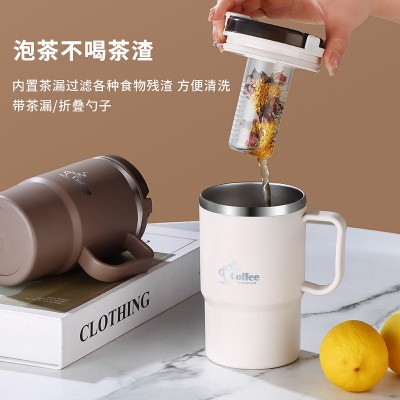 咖啡杯不锈钢带勺高颜值保温杯子大容量带吸管马克杯水杯礼品logo图2