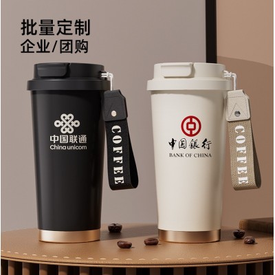 高颜值316不锈钢保温杯双饮咖啡杯车载陶瓷内胆吸管杯简约礼品杯图1