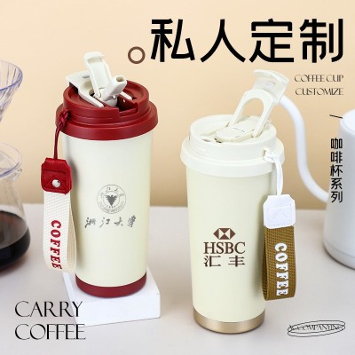 高颜值316不锈钢保温杯双饮咖啡杯车载陶瓷内胆吸管杯简约礼品杯图5