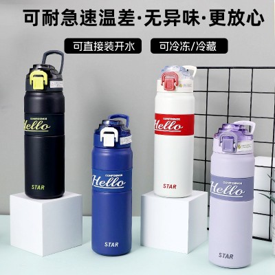 新款高颜值316 不锈钢保温杯带提手随行弹跳水杯户外便携运动水壶图1