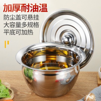 加厚无磁带盖不锈钢油鼓油盆涨形油缸调料盆酒店厨房多用料理盆图2