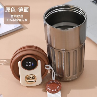新款智能显温316不锈钢咖啡杯保温杯随行杯带提绳便携车载杯