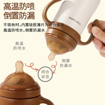 新款316不锈钢保温奶瓶带柄儿童宝宝吸管水杯婴儿防呛恒温学饮杯图4