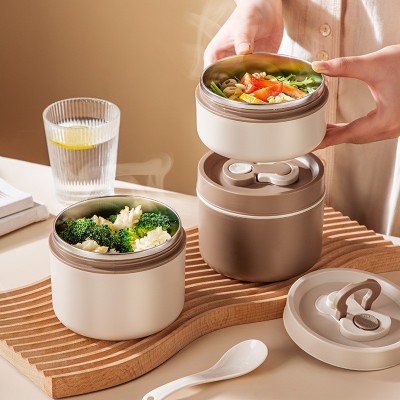 爱优汇不锈钢保温饭盒送饭保温桶日式学生食品级便当盒双层午餐盒图3