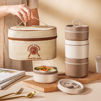 爱优汇不锈钢保温饭盒送饭保温桶日式学生食品级便当盒双层午餐盒图2