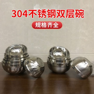 304不锈钢铂金碗加厚双层隔热饭碗泡面汤碗食堂儿童学校百合花碗图3