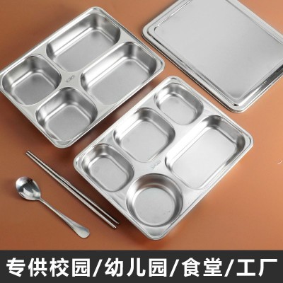304不锈钢餐盘 儿童餐盘加厚带盖学校食堂快餐盘加深分格饭盘图2