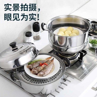不锈钢三层双2层加厚蒸笼汤锅磁炉煤气锅具26-34cm可批发图3