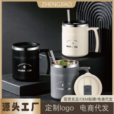 跨界水杯304不锈钢带盖双层马克杯简约ins风欧式高颜值牛奶咖啡杯图3