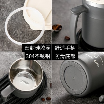 跨界水杯304不锈钢带盖双层马克杯简约ins风欧式高颜值牛奶咖啡杯图2