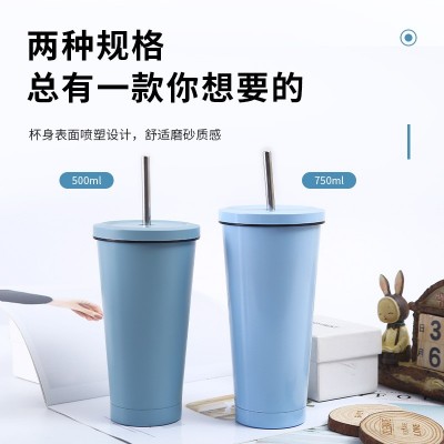 厂家直销304不锈钢吸管杯大容量真空咖啡杯双层车载汽车杯礼品杯图3
