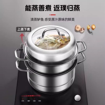 康巴赫不锈钢蒸锅304食品级家用加厚多层蒸鱼锅蒸煮一体锅具批发图3