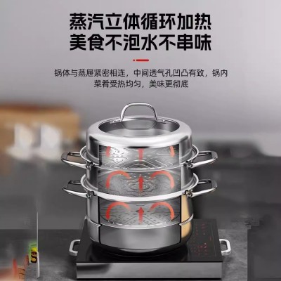 康巴赫不锈钢蒸锅304食品级家用加厚多层蒸鱼锅蒸煮一体锅具批发图2