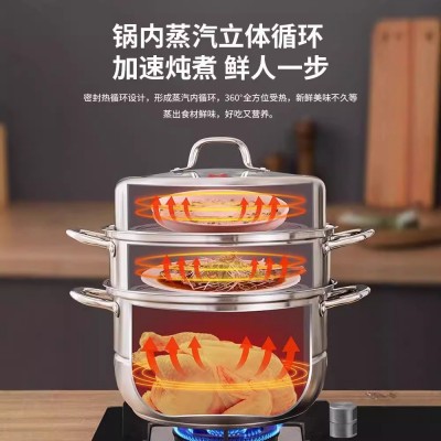 康巴赫蒸锅家用不锈钢两层三层加厚蒸笼蒸鱼馒头电磁炉煤气灶通用图2