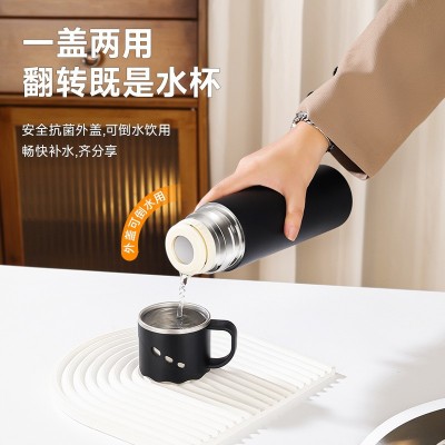 厂家304不锈钢保温杯大容量礼品杯一杯双盖水杯办公商务直身杯图3