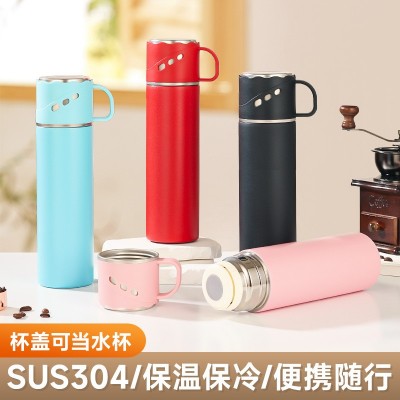 厂家304不锈钢保温杯大容量礼品杯一杯双盖水杯办公商务直身杯