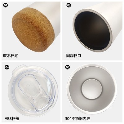 跨境304不锈钢保温杯马克杯软木底手柄水杯16oz12oz汽车杯批发图3