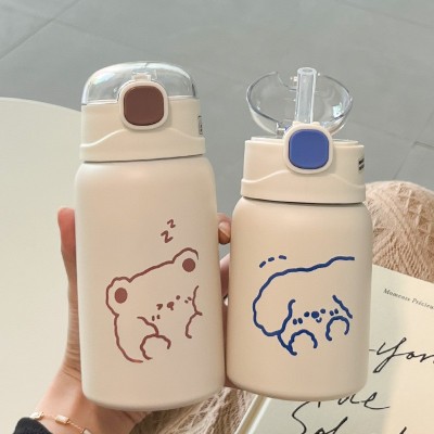 简约保温杯女生带吸管杯子ins风高颜值304不锈钢水杯学生儿童水杯