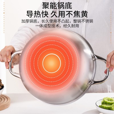 不锈钢双耳煎锅双柄汤锅物理不粘火锅涮锅实用礼品锅具蜂窝炒锅