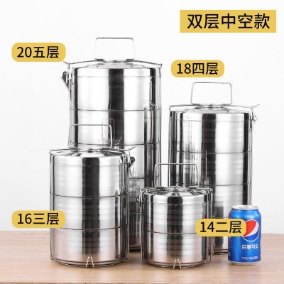 不锈钢多层饭盒中空保温餐盒食堂打饭送餐分格提篮食格可贴花喷色图2