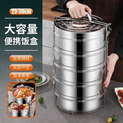 跨境 特大不锈钢食格大容量分格饭盒食堂户外野餐外卖送餐大提篮图5