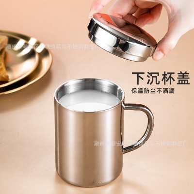 316不锈钢口杯304双层马克杯学生儿童幼儿园防烫茶水杯牛奶杯带盖图3