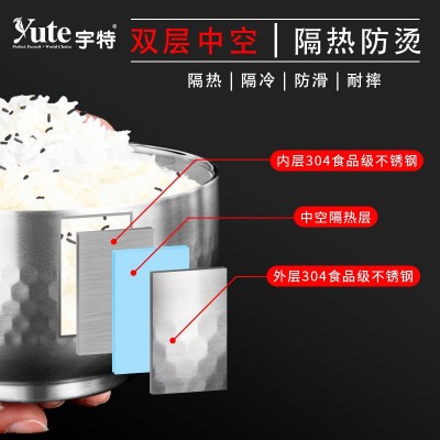 宇特Yute304不锈钢双层吉祥碗家用饭碗加厚防摔防滑汤碗食品级