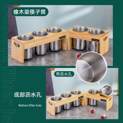 宇特Yute工厂直供韩国不锈钢筷子筒木座木架多用筒创意收纳筒套装图2