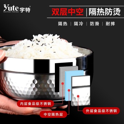 宇特Yute304不锈钢双层钻石碗家用饭碗加厚防摔防滑汤碗食品级图2