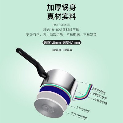 JadeBamboo小奶锅304不锈钢单柄家用无涂层宝宝辅食锅宿舍泡面锅图4