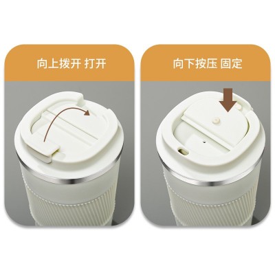 304不锈钢随身咖啡杯皮套防滑保温杯车载便携电子温显杯厂家直销图4