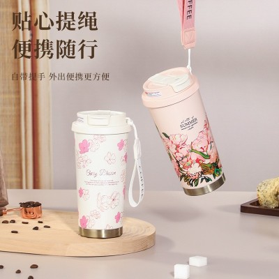 铃兰花车载咖啡杯双饮不锈钢保温杯女水杯高颜值随行印花水杯图4