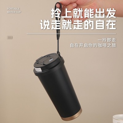 现货爆款316不锈钢保温杯陶瓷内胆咖啡杯双饮吸管杯水杯定制logo图3